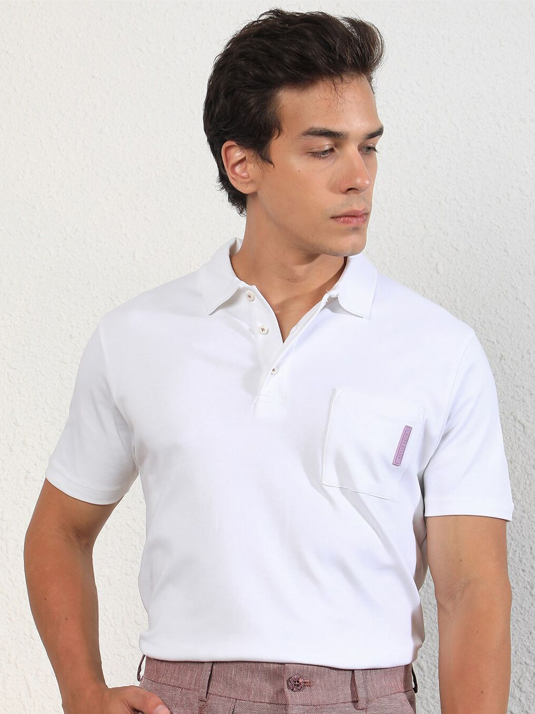 RARE RABBIT Men Mirim Polo Collar Slim Fit Pure Cotton T-Shirt