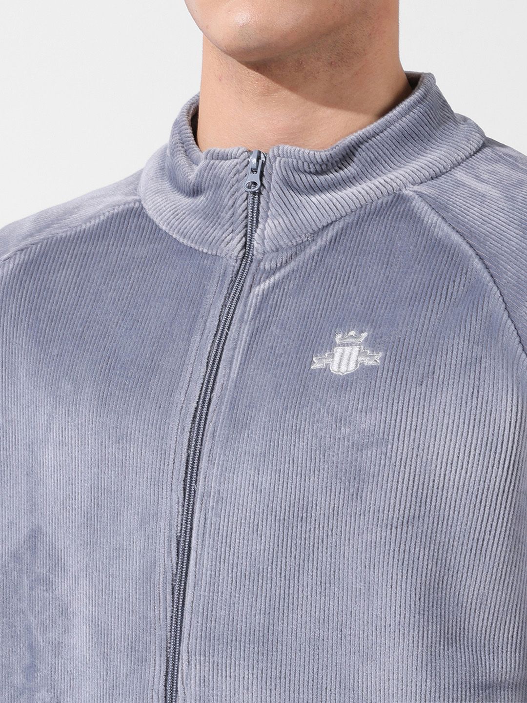 The Indian Garage Co Men's Regular Fit Self Design Corduroy Zip Up High Neck Sweatshirt