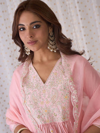 Indo Era Pink Ethnic Motifs Embroidered Aari Work Kurta with Trousers & Dupatta