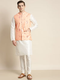 SOJANYA Lelaki Off White Motif Etnik Sulam Kurta Bersama Piyama