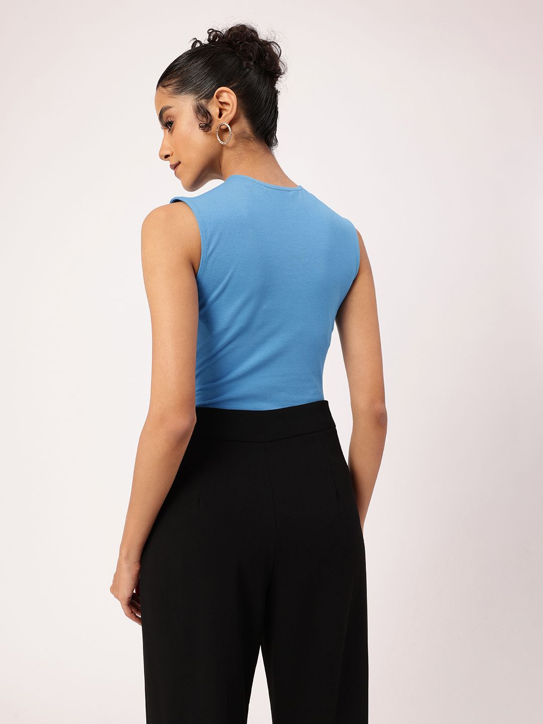 Feminine Blue Wrap Bliss Gathers Bodysuit