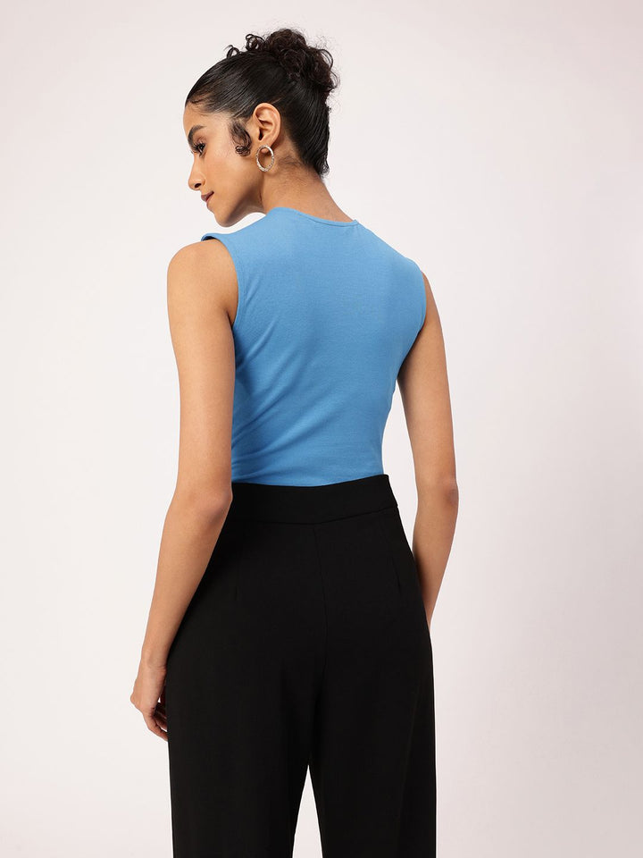 Feminine Blue Wrap Bliss Gathers Bodysuit