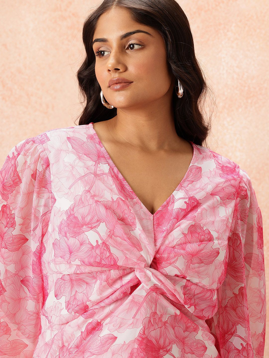 all about you Plus Size Floral Print Knot Detail A-Line Midi Dress