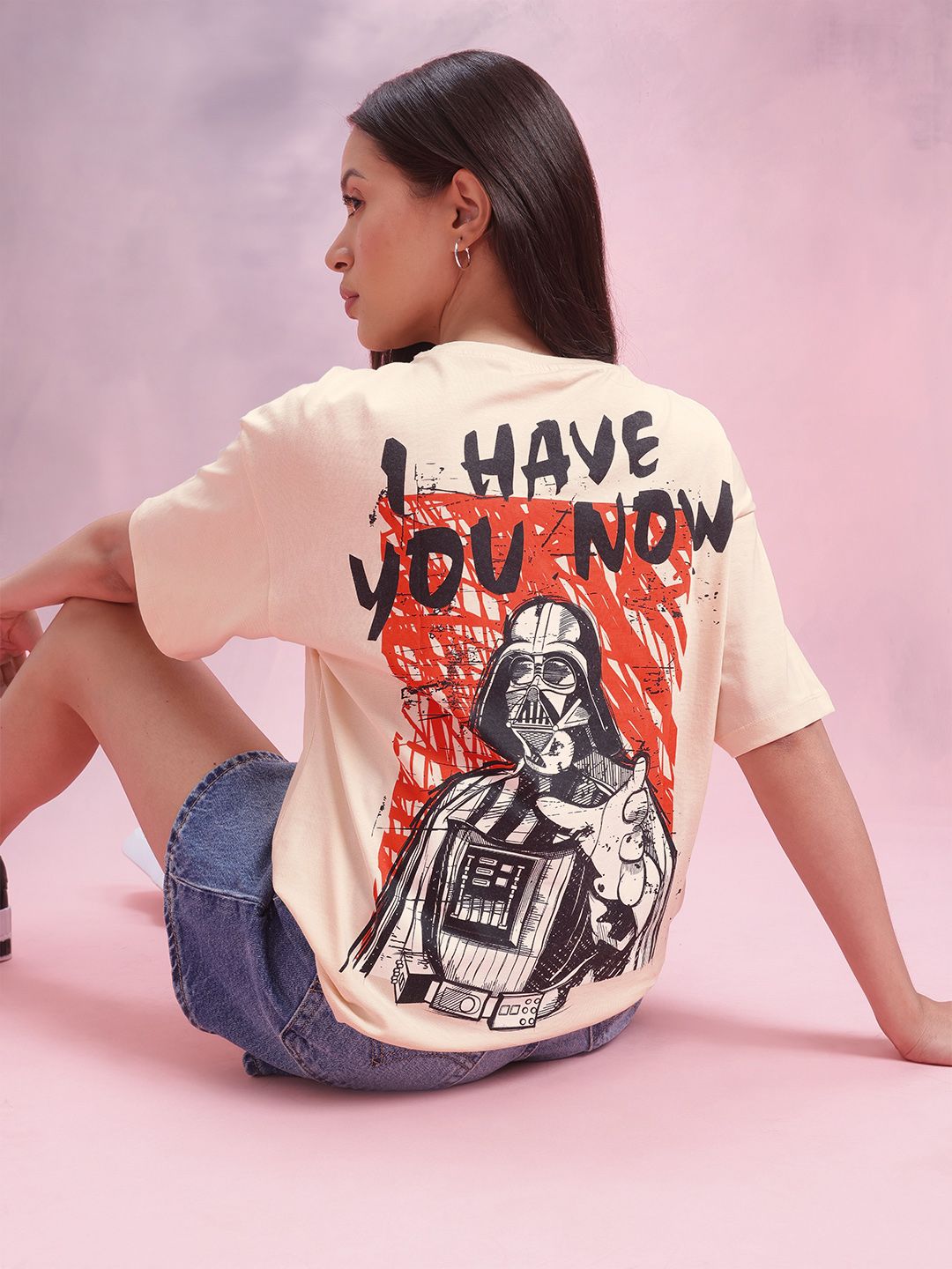 DressBerry Darth Vader Print Drop-Shoulder Sleeves Pure Cotton Relaxed T-shirt