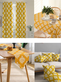 URBAN SPACE Mustard-Yellow Printed Pure Cotton 4-Seater Table Cover