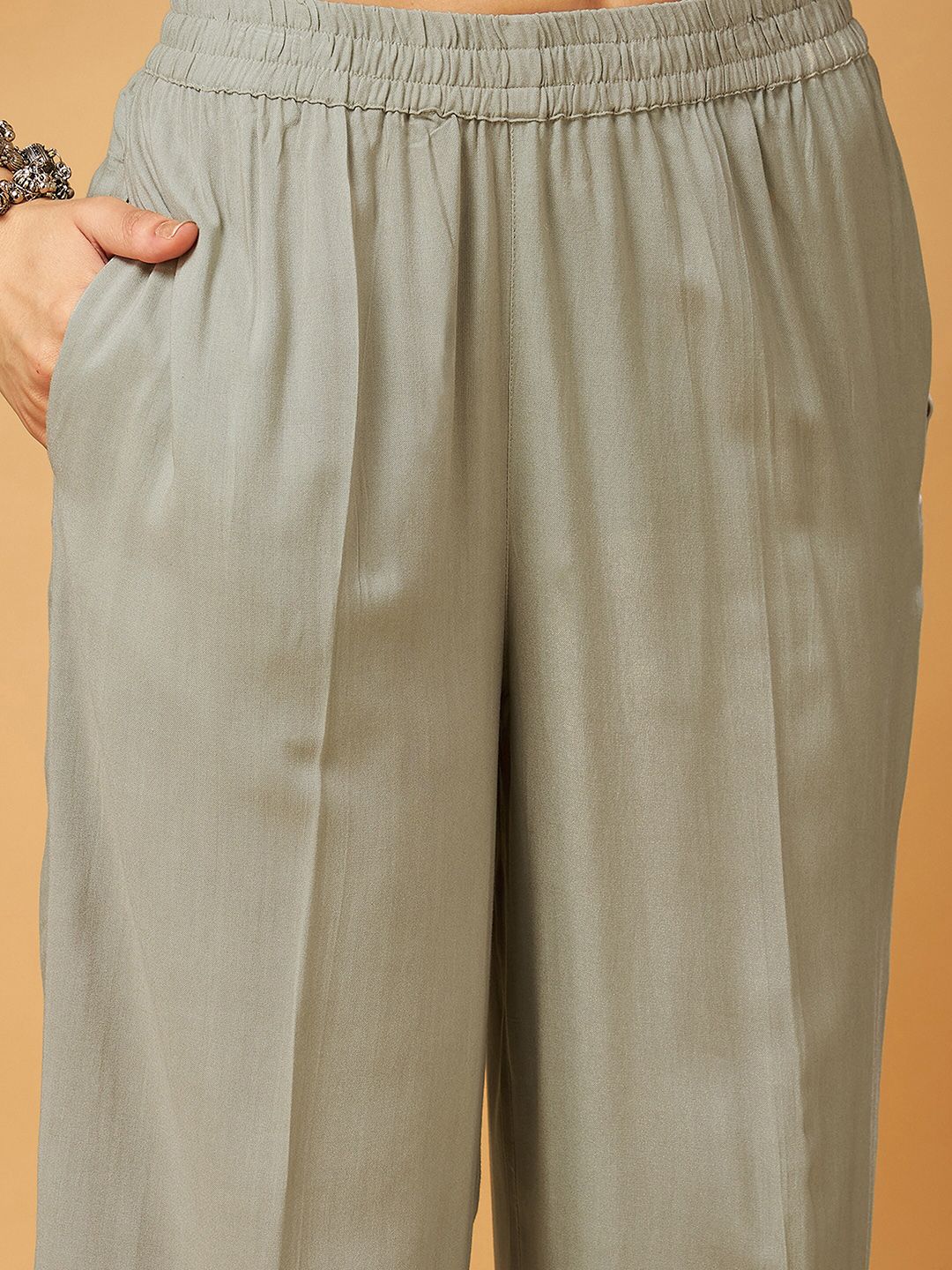 Shae by SASSAFRAS Taupe Embroidered Tunic With Palazzos