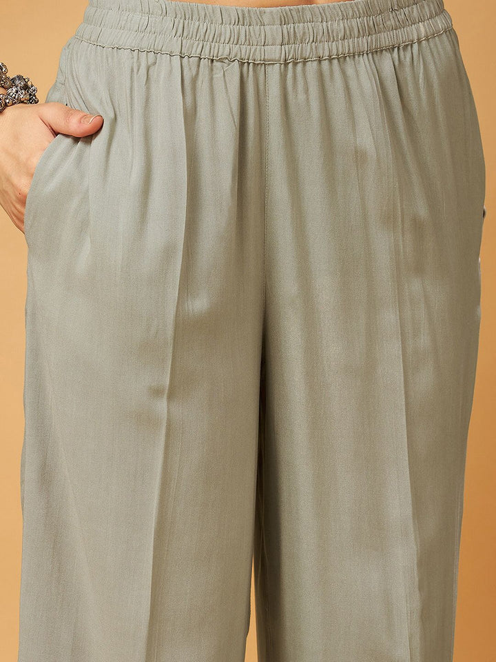 Shae by SASSAFRAS Taupe Embroidered Tunic With Palazzos