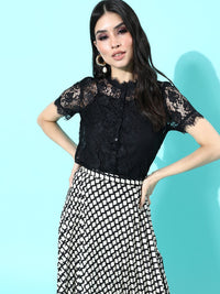DressBerry Women Black Self Design Lace Top