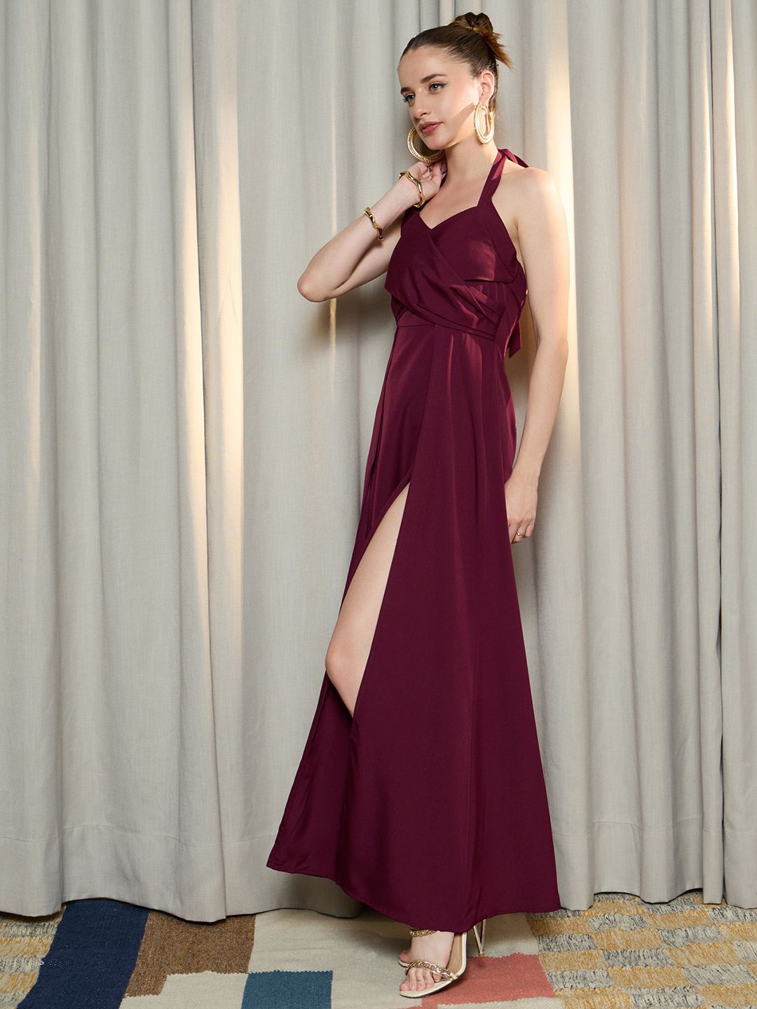 Berrylush Women Halter Neck Sleeveless A-Line Maxi Dress