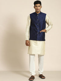 SOJANYA Kurta Rekaan Tenunan Lelaki dengan Churidar dengan Jaket Nehru