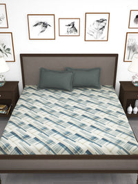 Story@home Off White Blue 210 TC King Bedsheet with 2 Pillow Covers