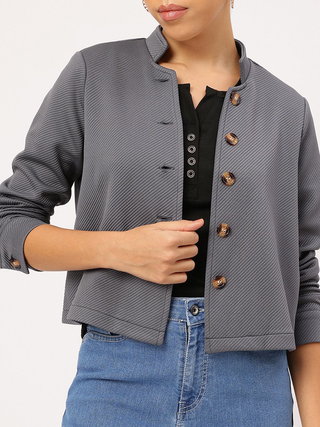 Dressberry Striped Mirage Stand Collar Jacket