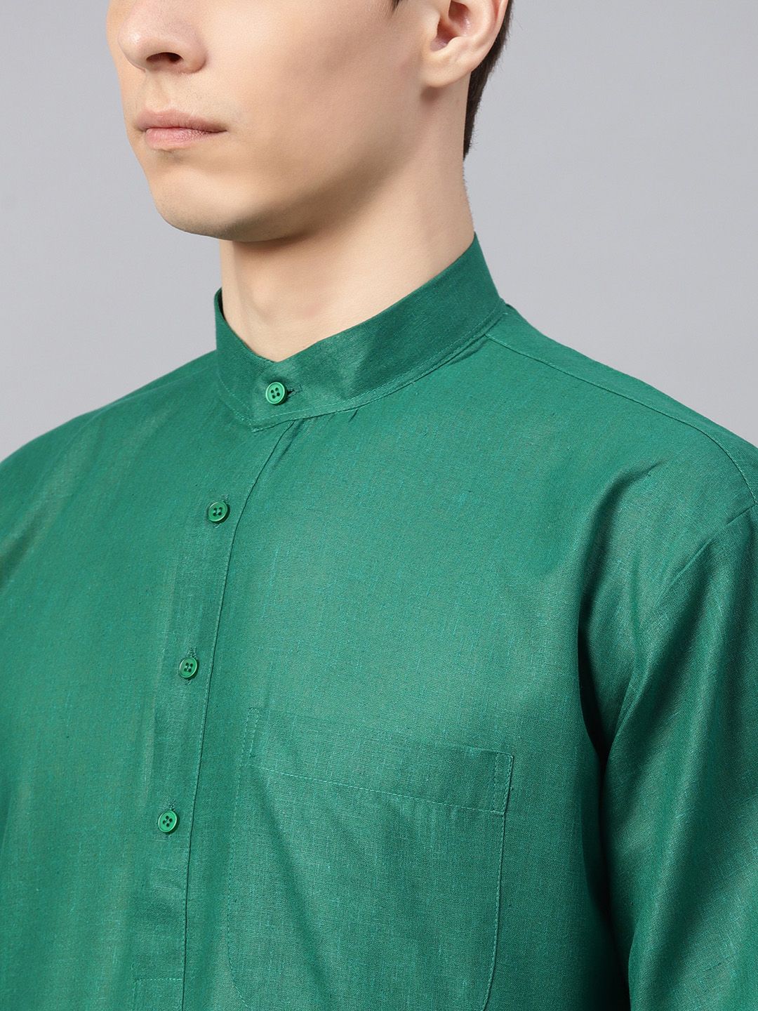 SOJANYA Men Green Solid Straight Kurta