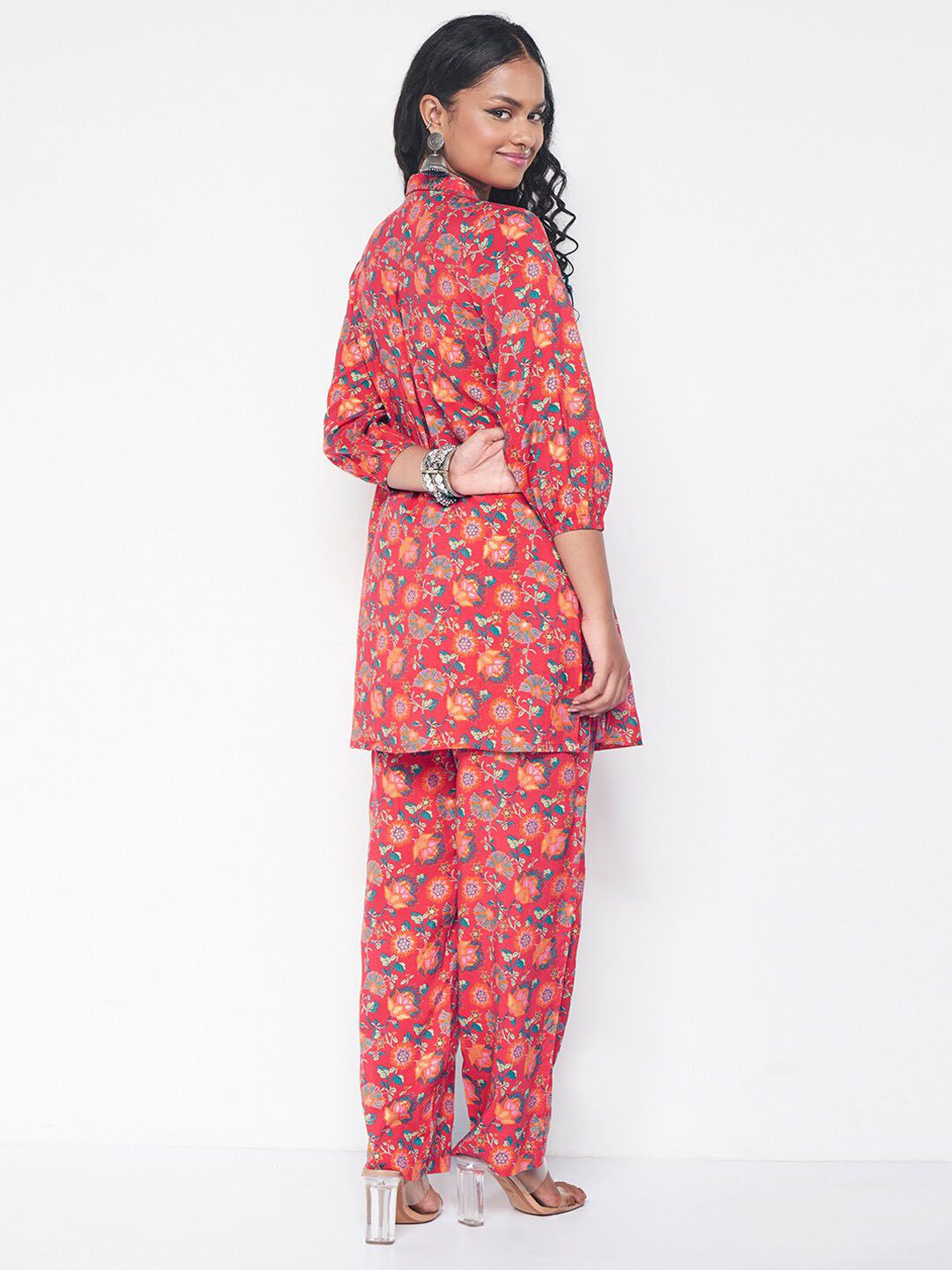 Global Desi Collar Neck Shirt & Mid -Rise Trouser Co-Ords