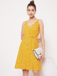 Berrylush Women Yellow Printed A-Line Dress