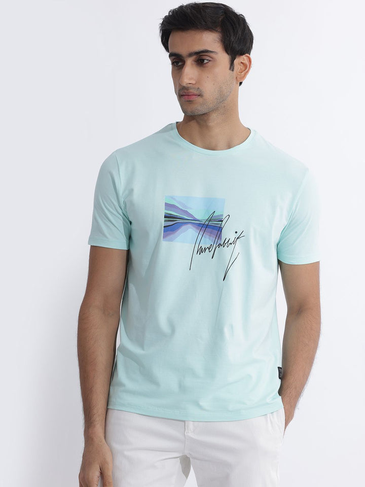 RARE RABBIT Men Libro Graphic Printed Slim Fit Cotton T-Shirt