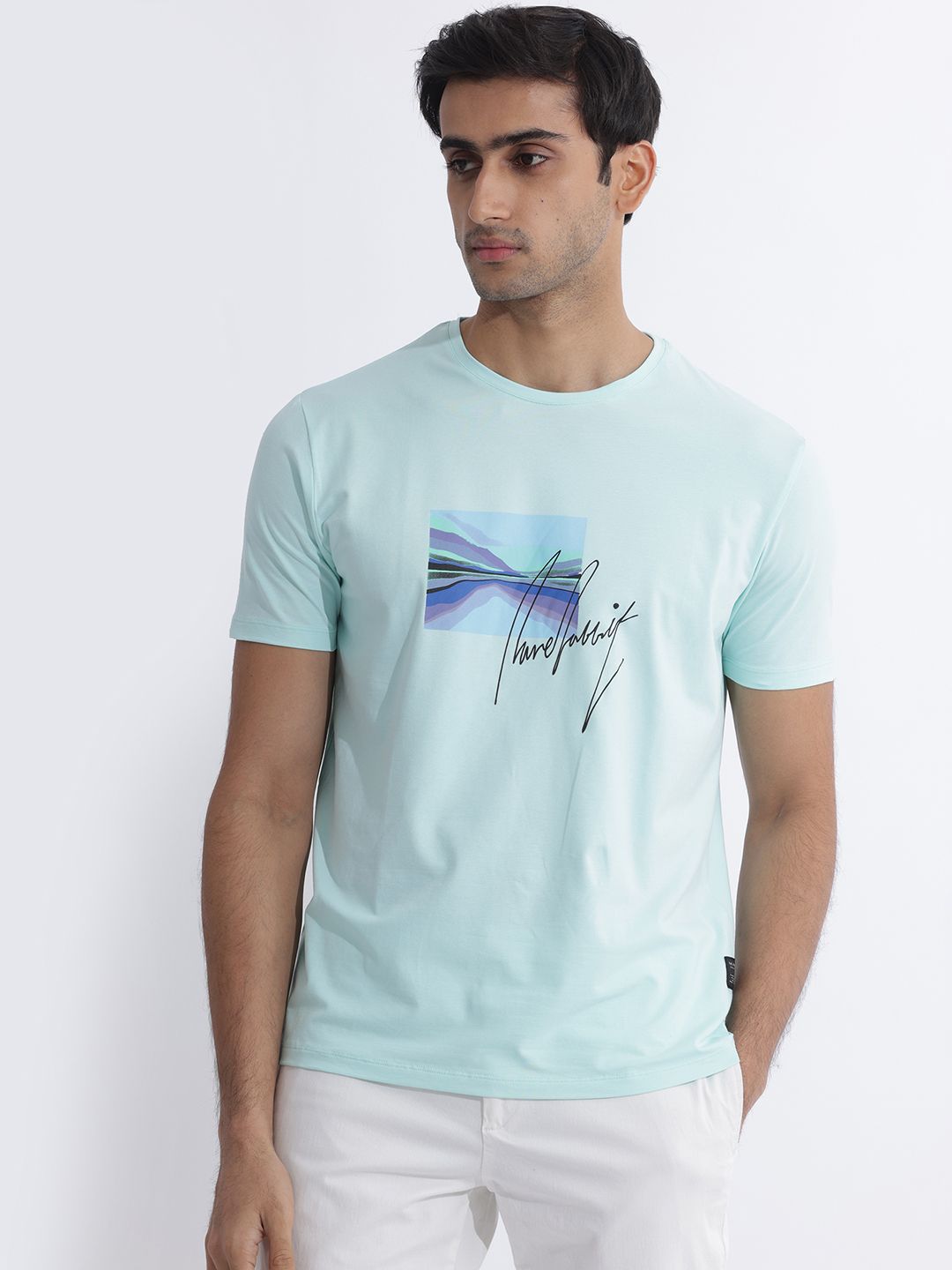 RARE RABBIT Men Libro Graphic Printed Slim Fit Cotton T-Shirt