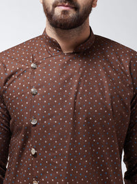 SOJANYA Men Brown Printed Cotton Linen Straight Kurta