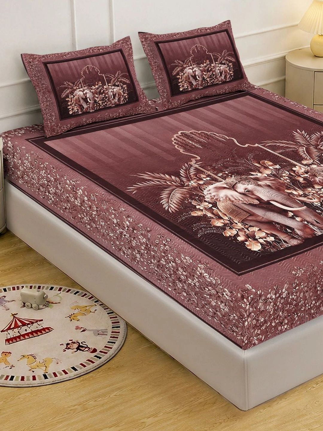 KLOTTHE Rust 400 TC King Bedsheet with 2 Pillow Covers