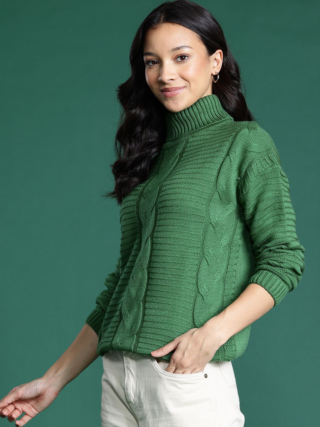 DressBerry Cable Knit Turtle Neck Pullover