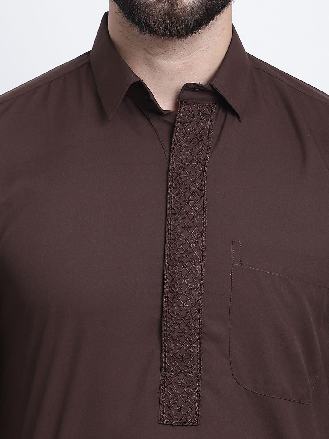 SOJANYA Shirt Collar Curved Hem Pathani Kurta with Salwar