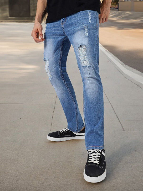Urbano Fashion Men Blue Slim Fit Mid-Rise Highly Distressed Stretchable Jeans