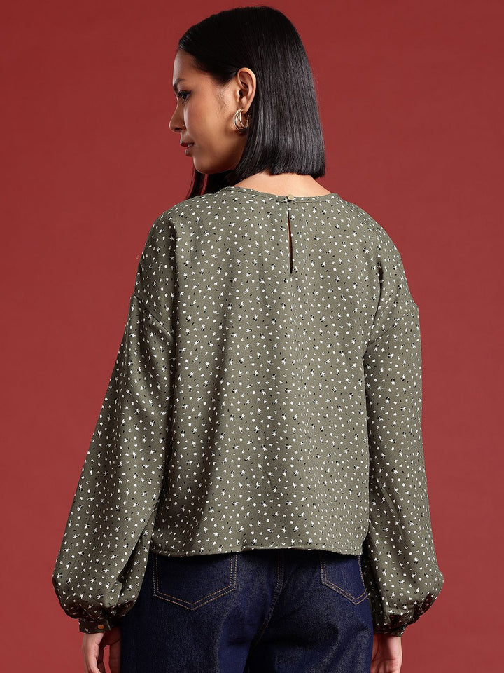 all about you Micro Print Puff Sleeves Top