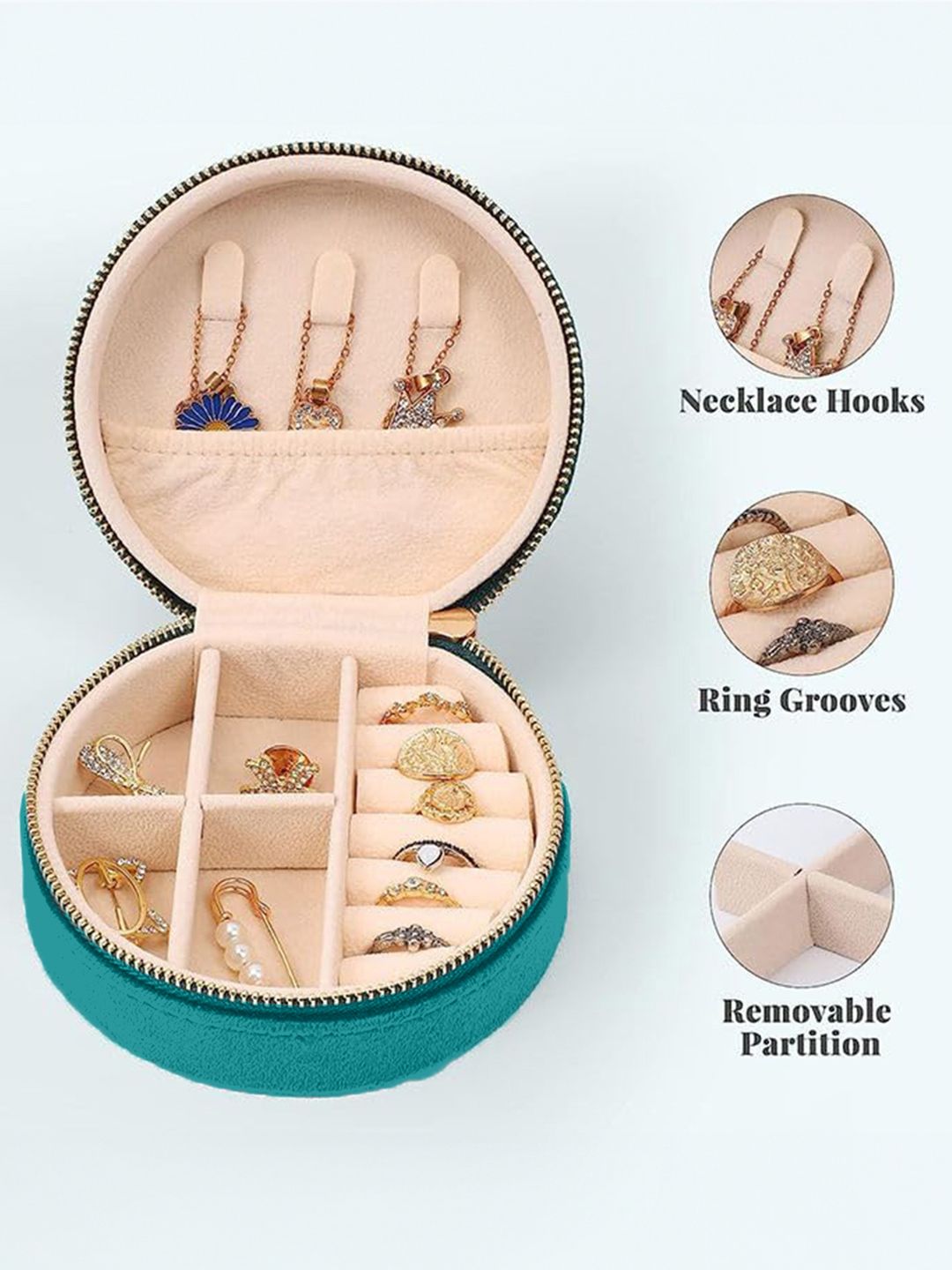 Cortina Teal Zipper Portable Jewellery Storage Organiser