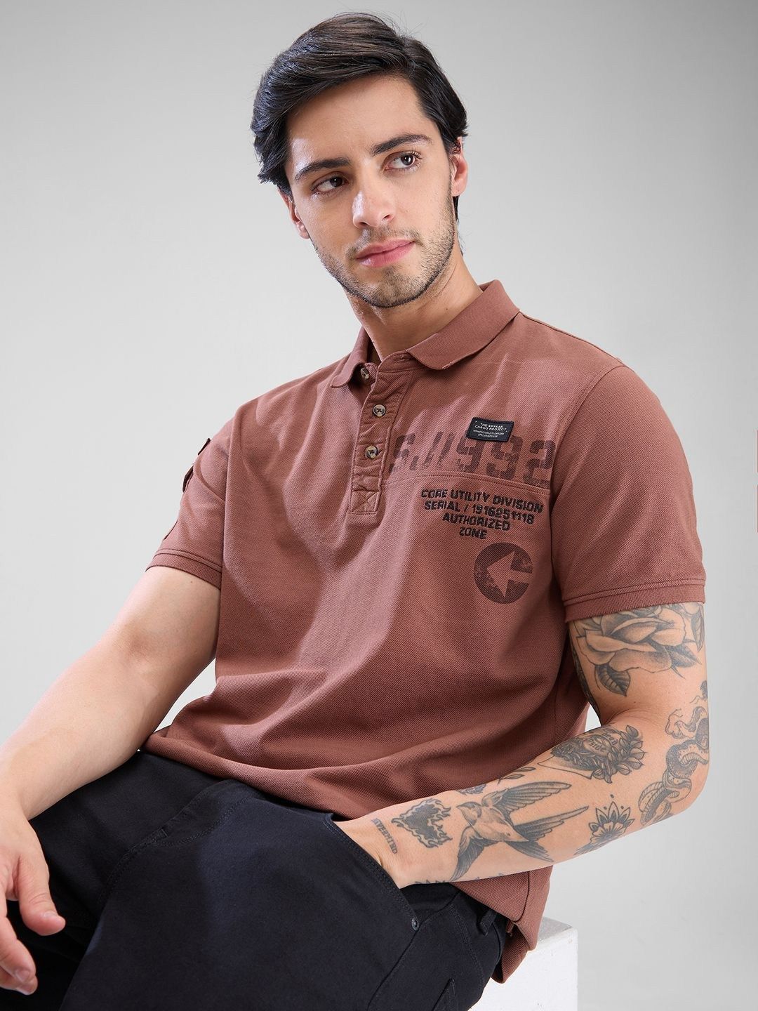 SPYKAR Men Typography Printed Polo Collar Slim Fit T-shirt