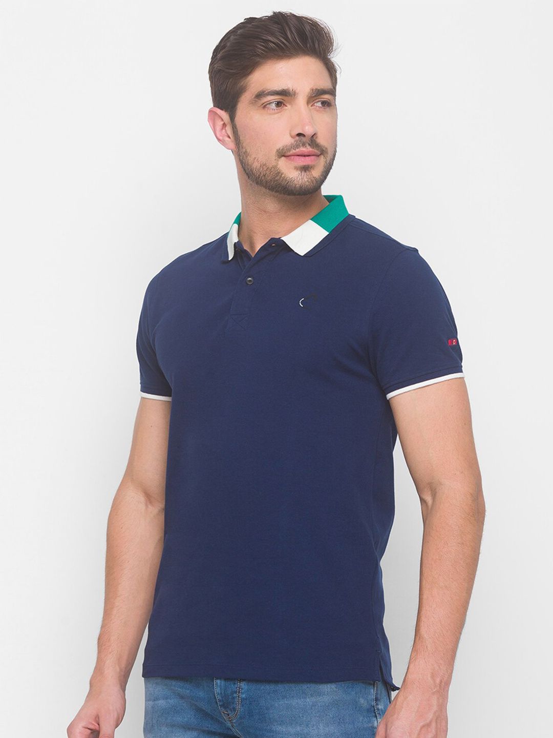 Being Human Men Navy Blue Typography Polo Collar T-shirt