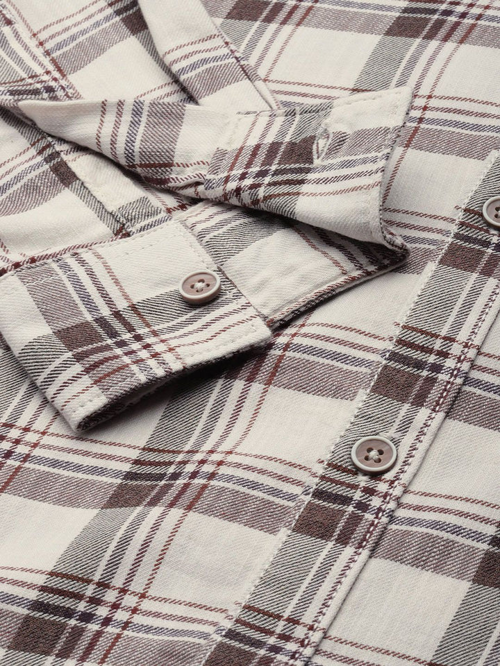The Indian Garage Co Men Beige Checked Casual Shirt