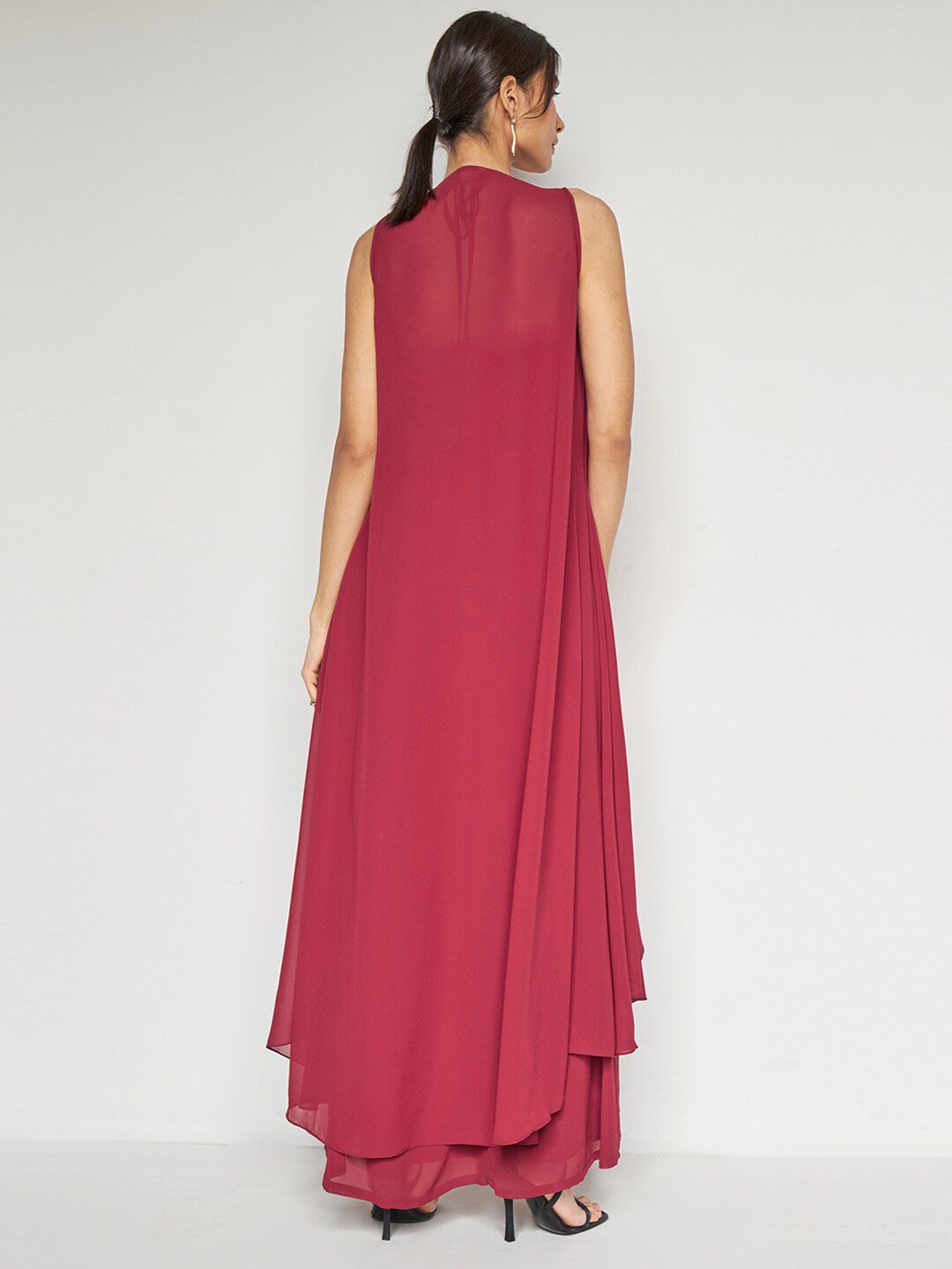 AND Halter Neck Tie-Up Detail Smocked Maxi Dress With Shrug