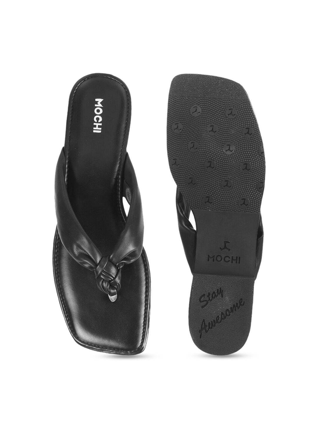 Mochi Women Black T-Strap Flats