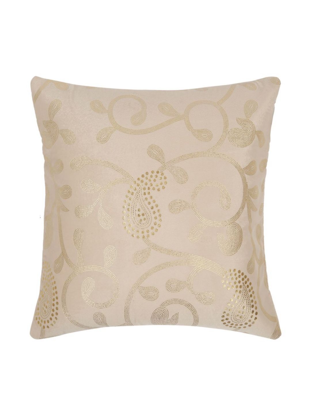 HOSTA HOMES Cream-Coloured & Gold-Toned Set of 2 Ethnic Motifs Velvet Square Cushion Covers