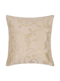 HOSTA HOMES Cream-Coloured & Gold-Toned Set of 2 Ethnic Motifs Velvet Square Cushion Covers
