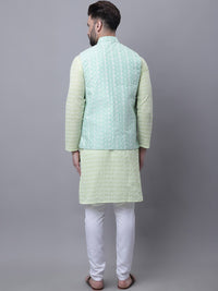 SOJANYA Kurta Kapas Tulen Sulam Bunga Lelaki Dengan Piyama & Jaket Nehru