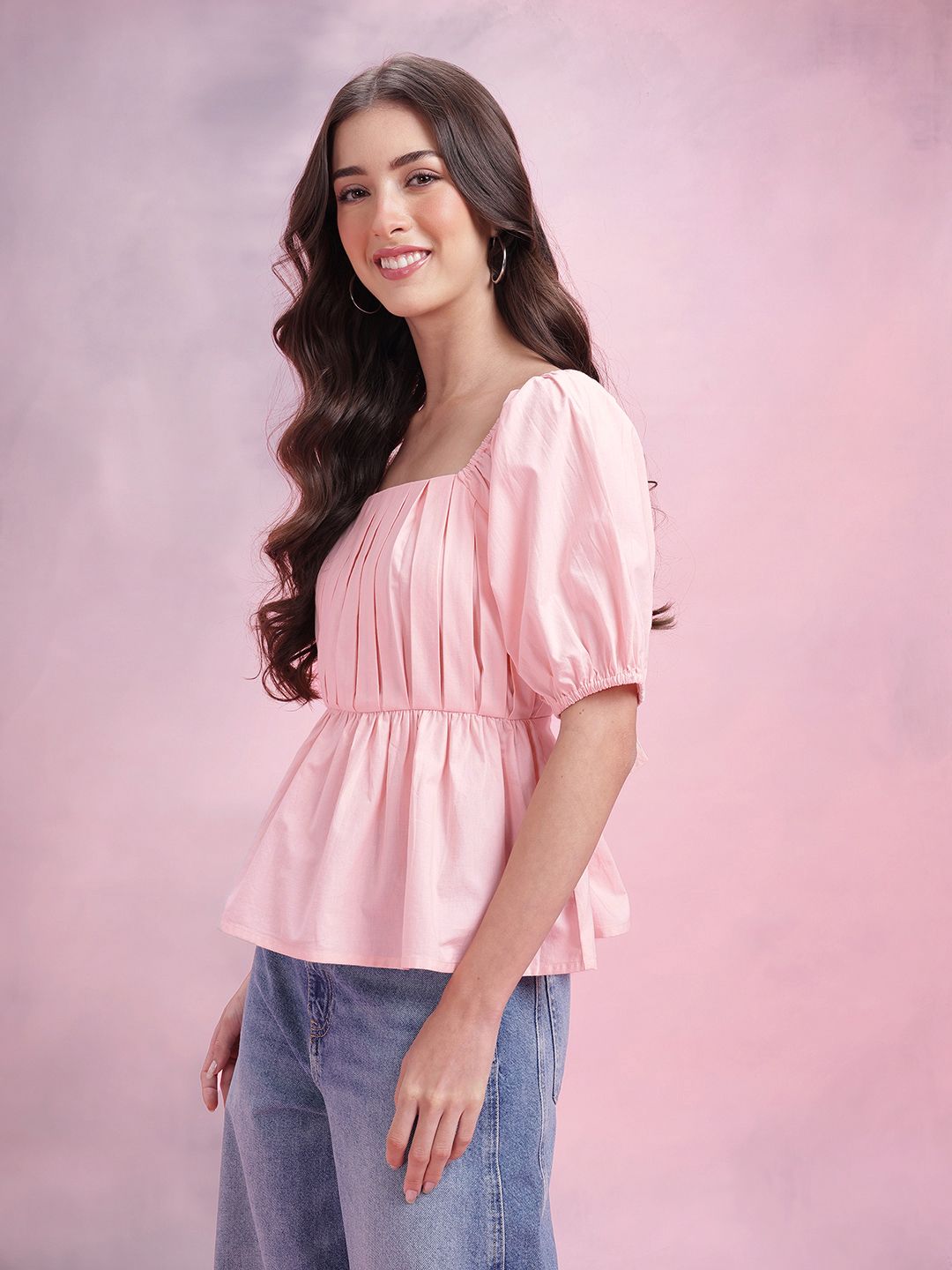 DressBerry Pleated Pure Cotton Styled Back Top