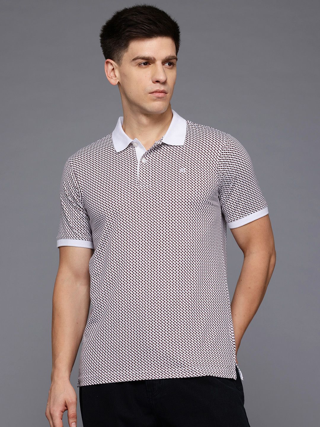 Raymond Geometric Print Polo Collar Pure Cotton Modern Fit T-shirt