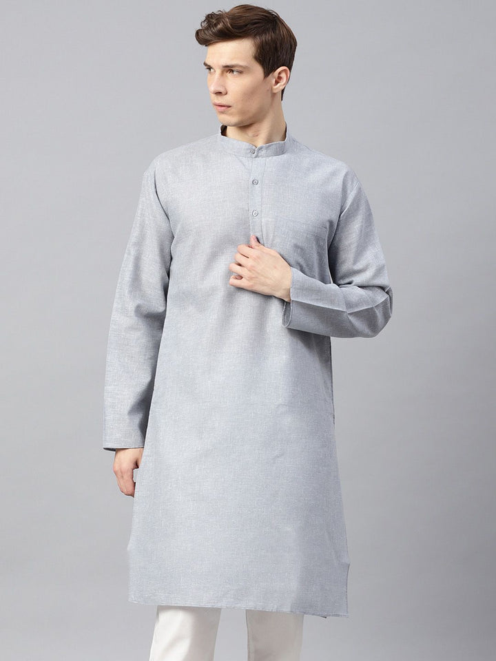 SOJANYA Men Grey Solid Straight Kurta