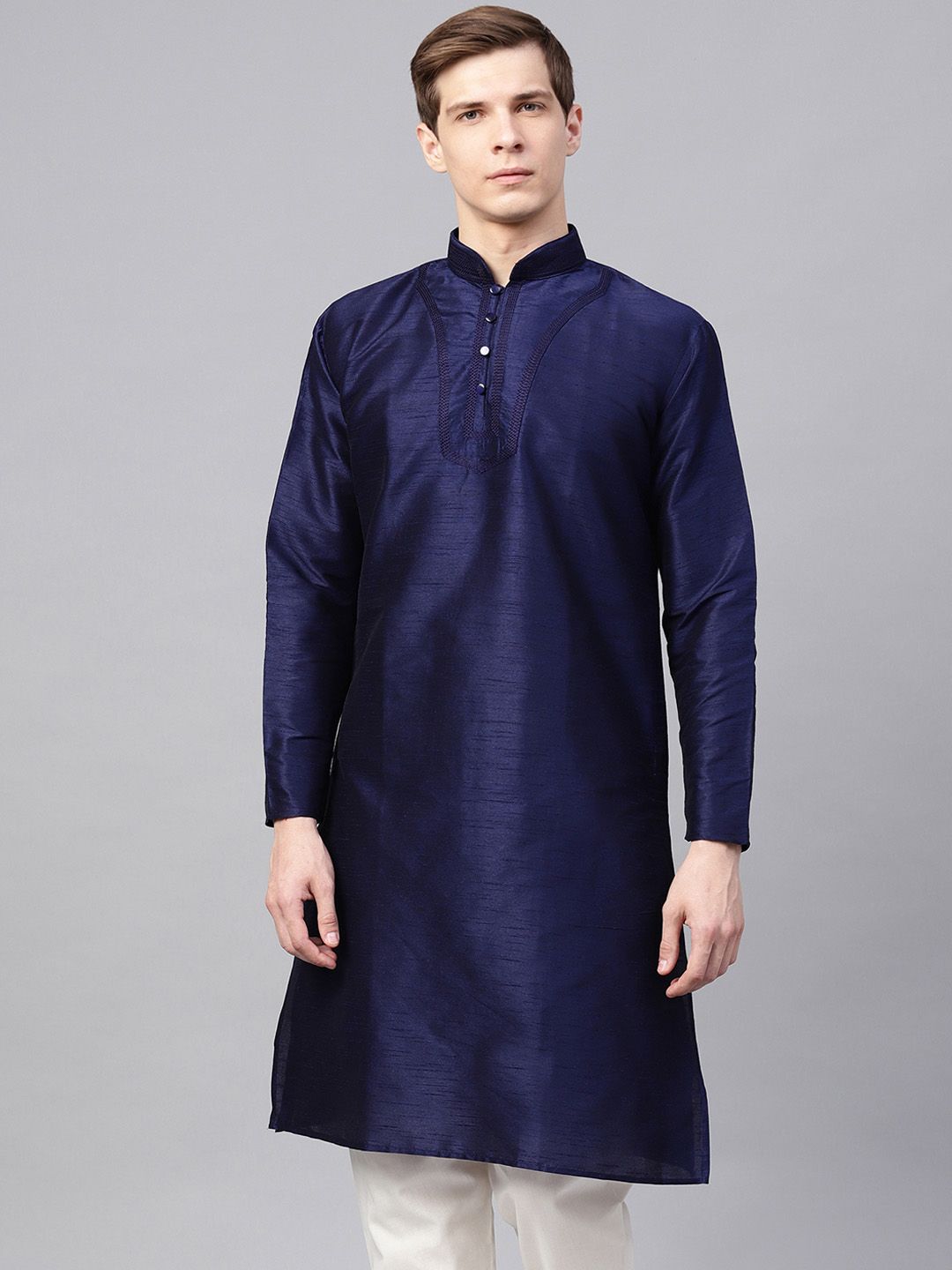 SOJANYA Lelaki Navy Blue Solid Kurta Lurus