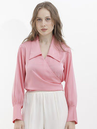 RAREISM Shirt Collar Cuffed Sleeves Wrap Top