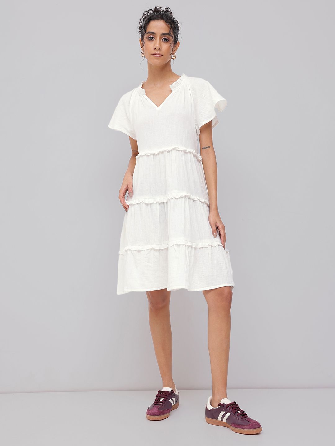 DressBerry Cottagecore Tiered Ruffled Pure Cotton A-Line Dress