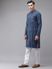 See Designs Men Blue Ethnic Motifs Printed Regular Pure Cotton Kurta with Pyjamas
