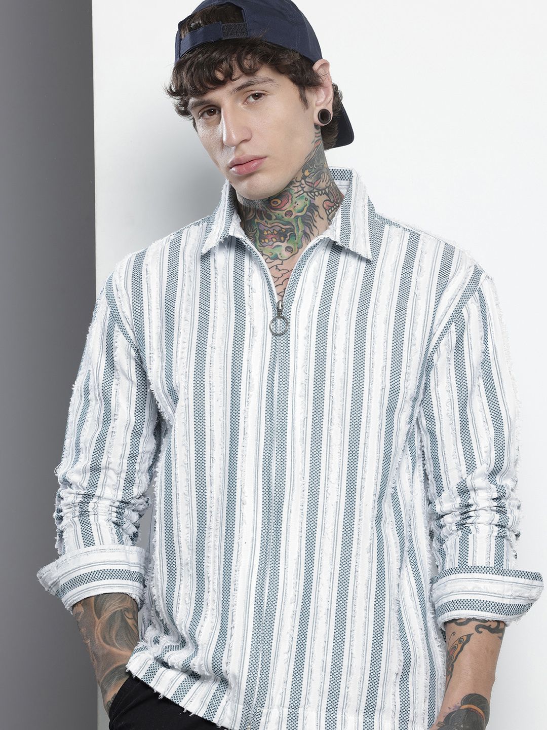 The Indian Garage Co Pure Cotton Striped Drop-Shoulder Sleeves Relaxed Casual Shirt