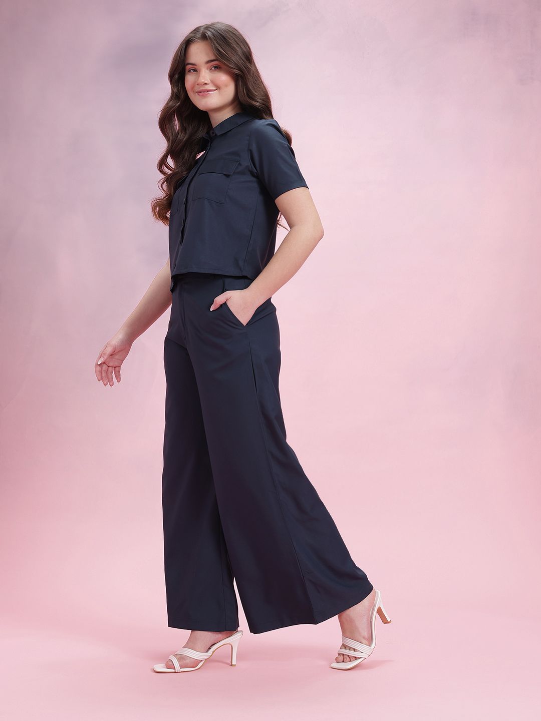 DressBerry Solid Shirt With Trousers Co-Ords