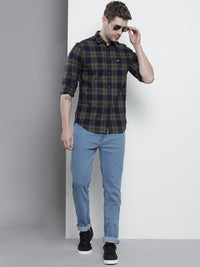 The Indian Garage Co Men Navy Blue Cotton Tartan Checked Casual Shirt