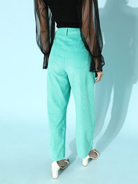SASSAFRAS Women Green Straight Fit High-Rise Corduroy Chinos Trousers