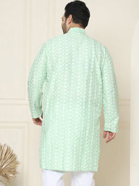 SOJANYA PLUS Lelaki Kurta Sulam Chikankari Biru & Putih