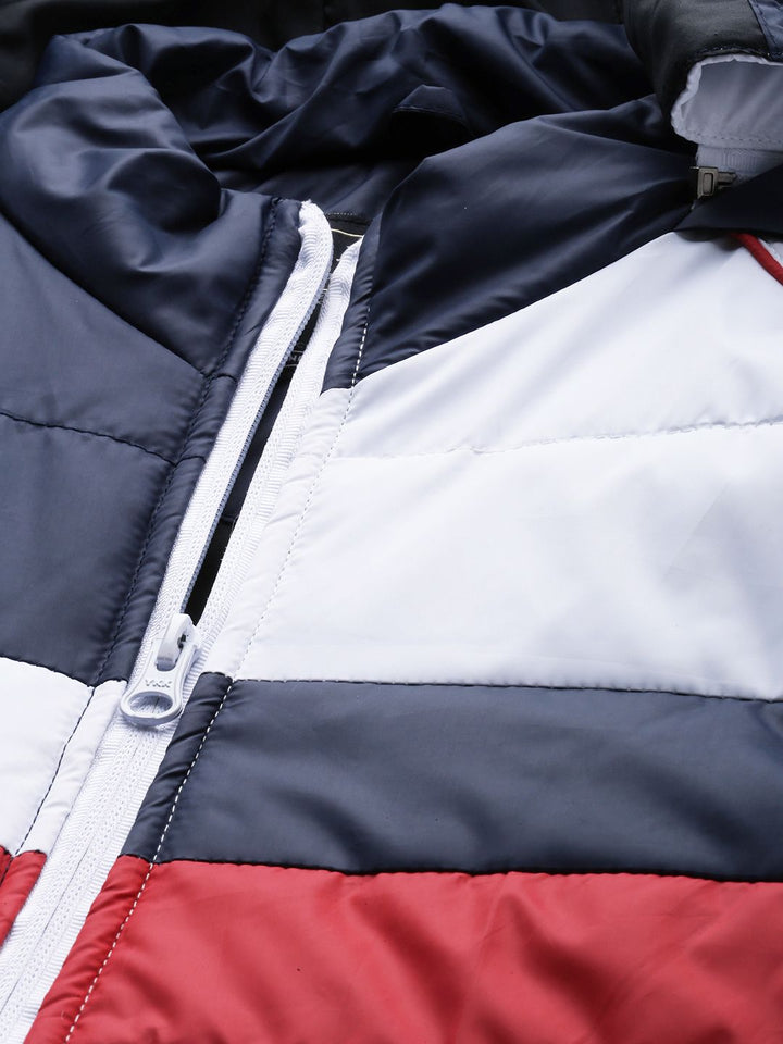 The Indian Garage Co Men Colourblock Puffer Jacket with Detachable Hood