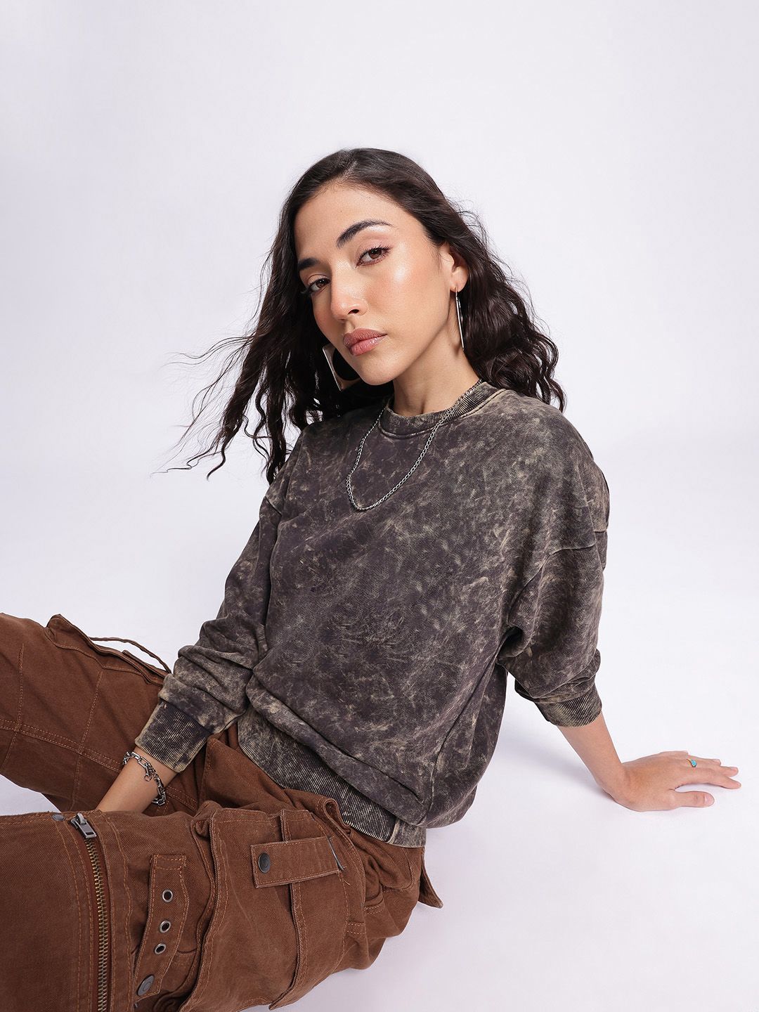 DressBerry Tie-Dye Washed Effect Drop-Shoulder Sleeves Pullover